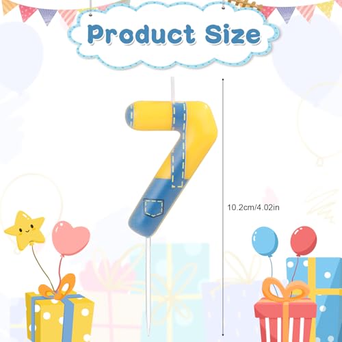 Blue and Yellow Number 7 Birthday Candle - Anime Cartoon Design
