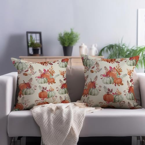 Autumn Pumpkin Pillow Covers Set of 2 - 18x18 Inch Decorative Cushions