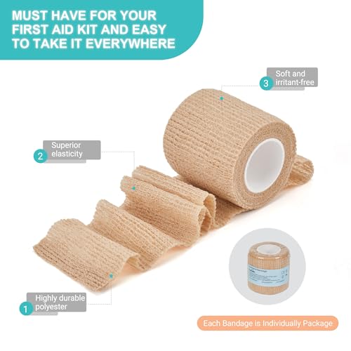 6 Pack,2inches¡¿ 5 Yards Self Adhesive Bandage Wraps for Sports, Cohesive Bandages,Atheletic Tape for Wrist, Ankle, Hand, Leg,Skin Color,Vet Wrap