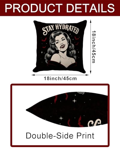 Stay Hydrated Vampire Girl Gothic Pillow Cover 18x18