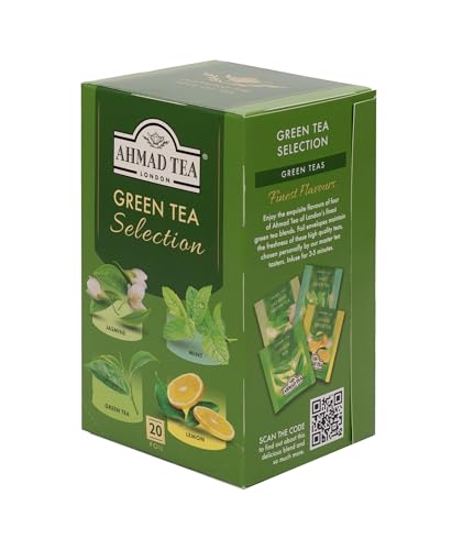 Ahmad Tea Green Tea Selection Variety Pack - 20 Tagged Tea Bags