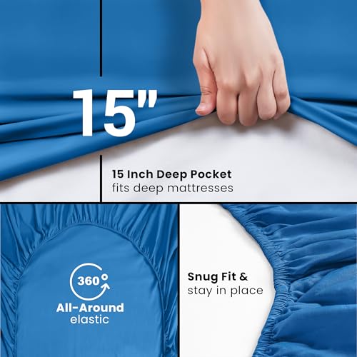 Queen Fitted Sheet - Ultra Soft Microfiber, 15 Inch Deep Pocket - Dusk Blue