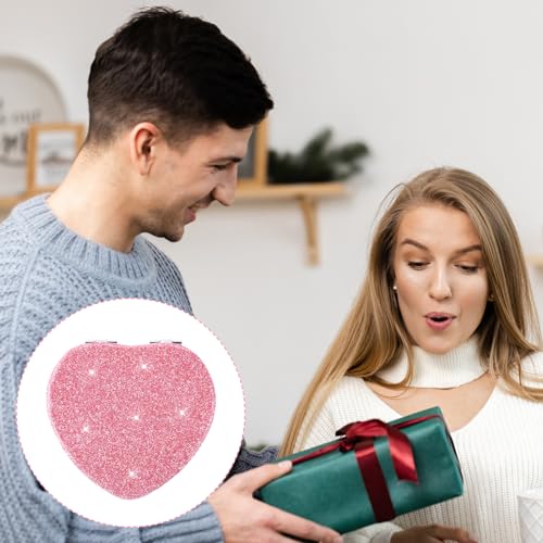 Mabor Heart Shaped Compact Pocket Mirror - 1x/2x Magnifying Pink Purse Vanity Mirror