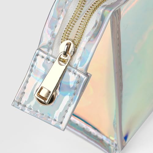 GSHLLO Large Holographic Makeup Bag Waterproof Iridescent Cosmetic Organizer