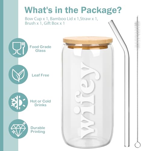 Wifey Cup - 16oz Glass Cup with Lid & Straw for Brides