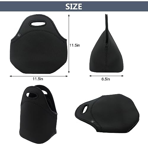 LOVAC Insulated Lunch Bag - Reusable Neoprene Tote, Pure Black