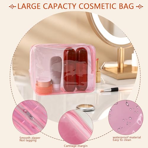 TotePrint Clear Waterproof PVC Makeup Bag - Pale Pink Travel Toiletry Organizer