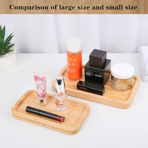 Natural Bamboo Vanity Tray - Compact Wooden Bathroom Organizer