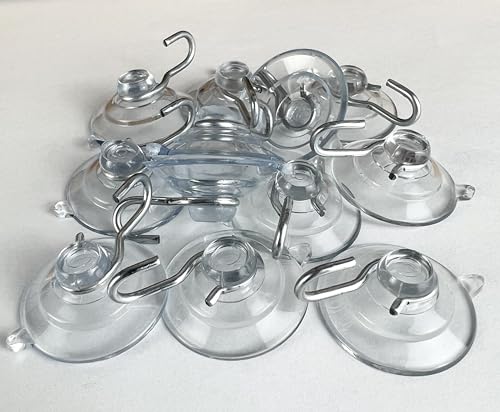 Wis-Sales 12 Pack Small 1 1/4-Inch Heavy Duty Suction Cup Hooks for Glass & Windows - Made in USA