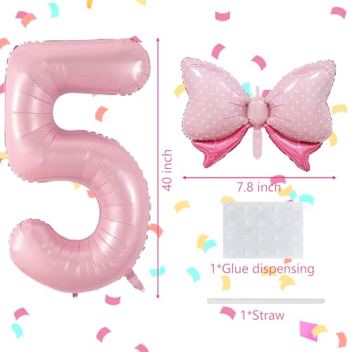 40-Inch Pink Number 5 Balloon with Bow for Girls' Birthday