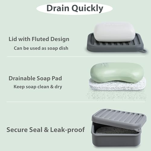 MtBoi Leakproof Silicone Travel Soap Case with Drainage - Deep-Gray