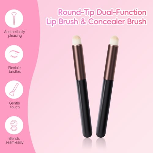 Gwxiq Round Tip Lip Brush Applicator Synthetic Makeup Brushes 3-Piece Set