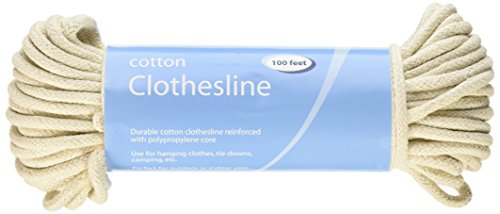 Whitmor 100FT Cotton Clothesline Rope with Reinforced Core - Indoor & Outdoor Laundry, Camping, Drying