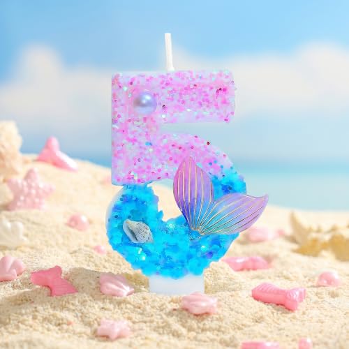 Pink Blue Mermaid Number 5 Cake Candles - 2.76 Inch Birthday Party Decorations