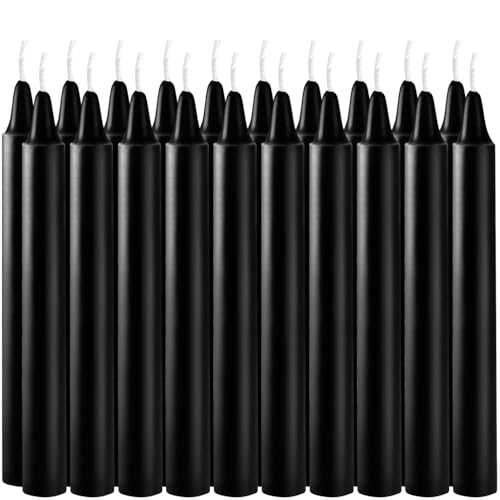 20-Pack Black Taper Candles - Smokeless, Long-Burning, Non-Dripping