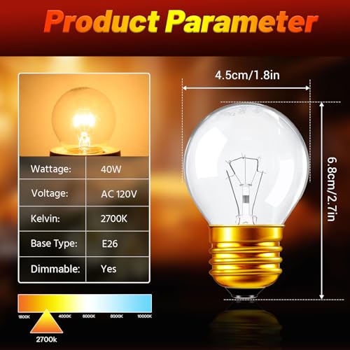 Blakapoo 40W Oven Light Bulb, G45 E26 120V Heat Resistant (Pack of 2)