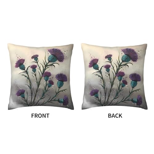 Scottish Purple Thistle Velvet Throw Pillow Cover 18x18