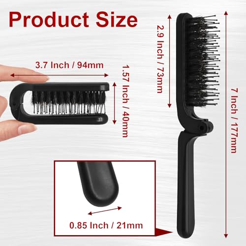 Qjaiune 2-Pack Foldable Boar Bristle Hair Brush - Compact Anti-Static Travel Hairbrush for Purse and Gym