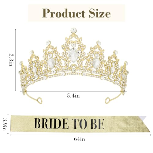 Bride to Be Gold Crown and Sash Set Rhinestone Tiara Party Gift