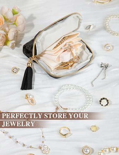 Black Travel Jewelry Case with Tassel Zipper - Compact Organizer for Jewelry & Accessories