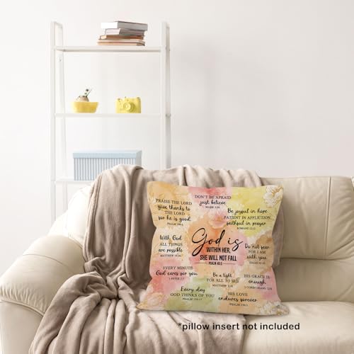 Christian Floral Throw Pillow Cover 18x18 - God Is Within Her (Christian-16)