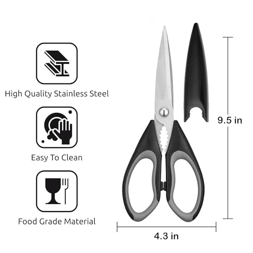 OMDAR 9.5-Inch Kitchen Scissors 3-Pack with Protective Sheaths
