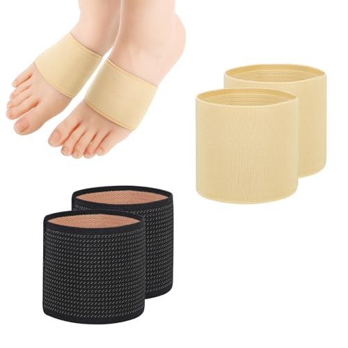 2 Pairs Arch Support Sleeves, Elastic Foot Compression Sleeve Flat Arches Support Bands Copper Foot Arch Supports Universal Size Foot Wrap Plantar Brace Compression Bands for Women Men