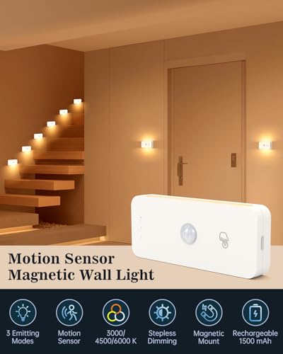 Yiliaw Rechargeable Motion Sensor Stair Lights - 2 Pack with Adjustable Brightness & 3 Color Temps