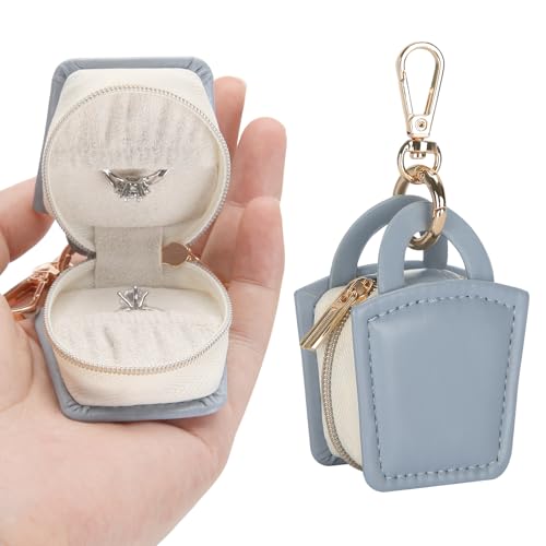 KUKUVR Travel Jewelry Ring Holder Box with Keychain - Blue