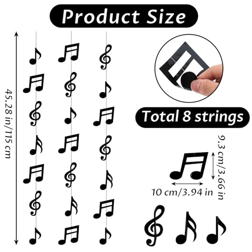 8-Piece Music Note Hanging Swirl Decorations for Music Theme Parties