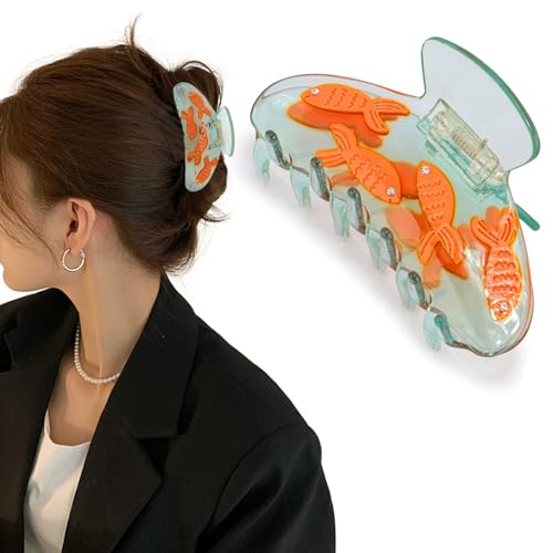 Clear Acetate Fish Hair Claw Clip with Rhinestones, Medium Non-Slip