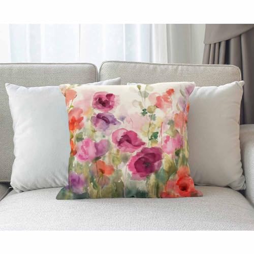 Watercolor Floral 18"x18" Throw Pillow Cover - Spring Landscape Design