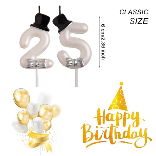 Aoolada 25th & 52nd Birthday Number Candles with Silver Bows and Purple Hats