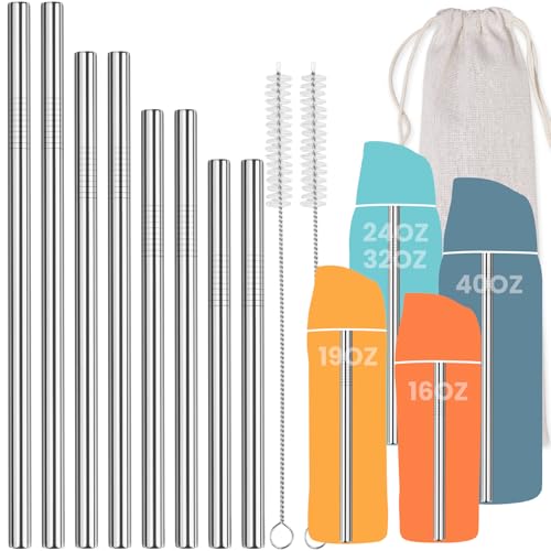 NiHome 8-Pack Stainless Steel Straws for Owala Bottles | Reusable & Portable