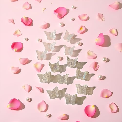 Dwuww Mini Butterfly Hair Claw Clips - White Transparent 10-Pack
