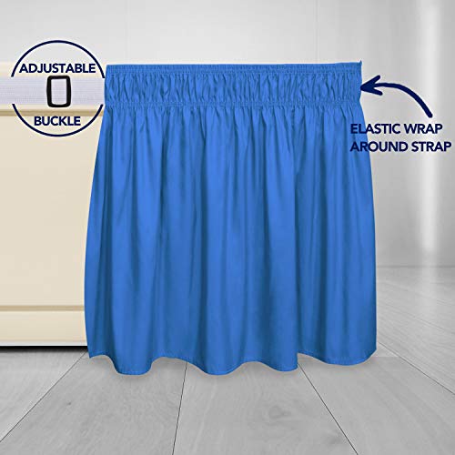PureFit Wrap Around Ruffled Bed Skirt, Blue, Queen/King Size, 14" Drop