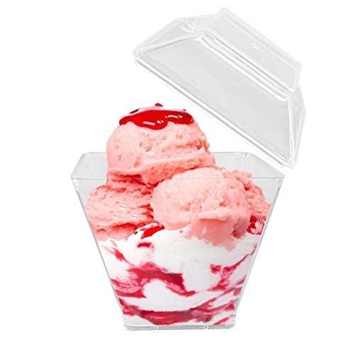 Kaya Clear Square Plastic Mini Cups with Lids 3.5 oz Pack of 12