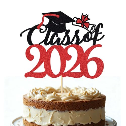 Class of 2026 Graduation Cake Topper - Glitter Cap Decoration