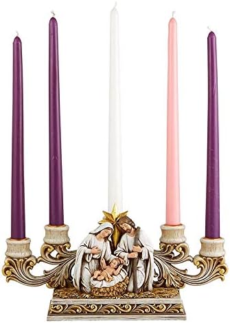 Needzo Advent Candle Holder - Gold Tone Holy Family Nativity Scene Centerpiece | 11 x 6.5 Inches