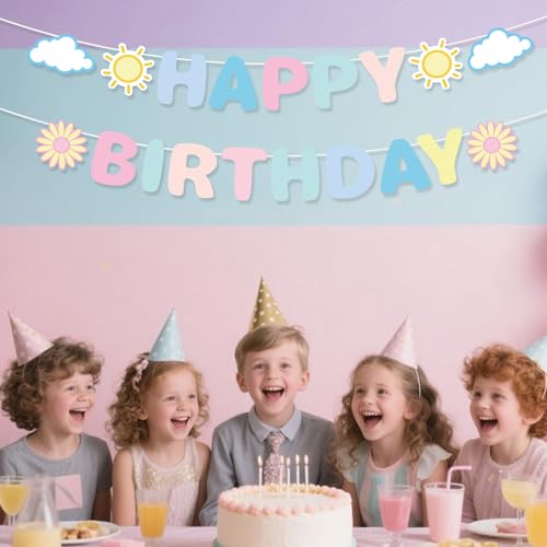 Pastel Happy Birthday Banner - Pre-Strung Rainbow Decor