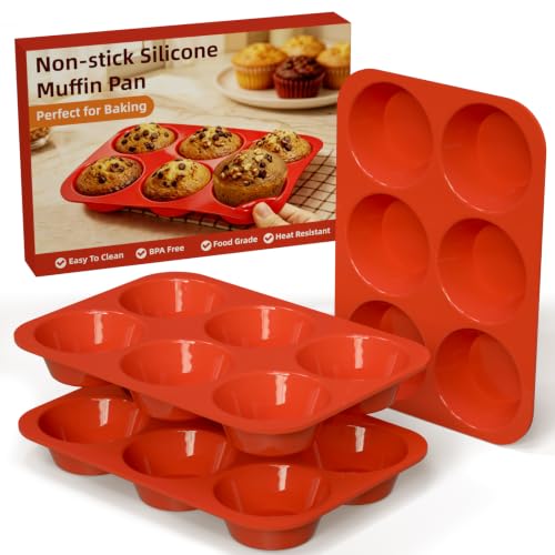 SINBEE Silicone Muffin Pans - 3-Pack Nonstick 6-Cup Molds