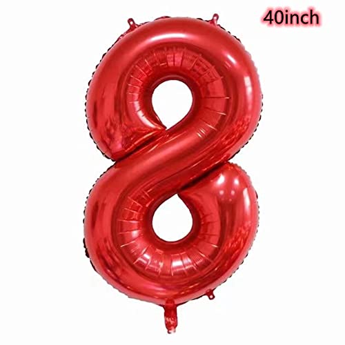 40 Inch Red Number 8 Balloon with Crown - 8th Birthday Decoration