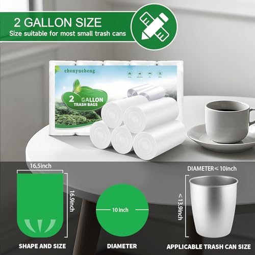 Chenyucheng 2 Gallon Biodegradable Trash Bags, White Compostable Liners - 100 Ct