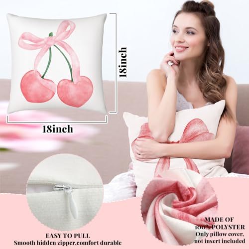 Pink Bow Throw Pillow Covers 18x18, Classic Style - 4 Pack