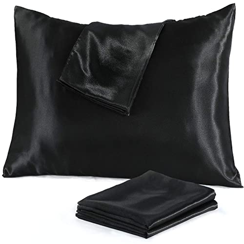 Niagara Black Satin Pillowcases Standard 20x26, 4-Pack Zippered Protectors