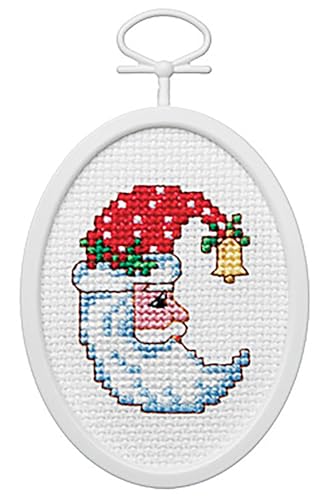 Mini Cross Stitch Kit with Frame - Celestial Santa Design, 2.75 Inch