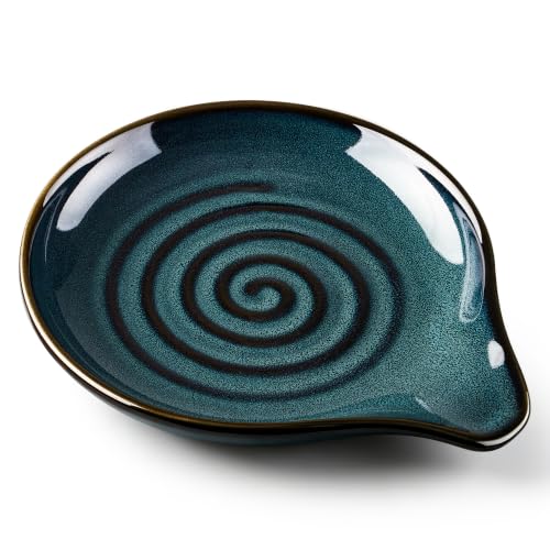 E-far Blue Ceramic Spoon Rest for Stove Top - Heat-Resistant, Drip-C catching Design