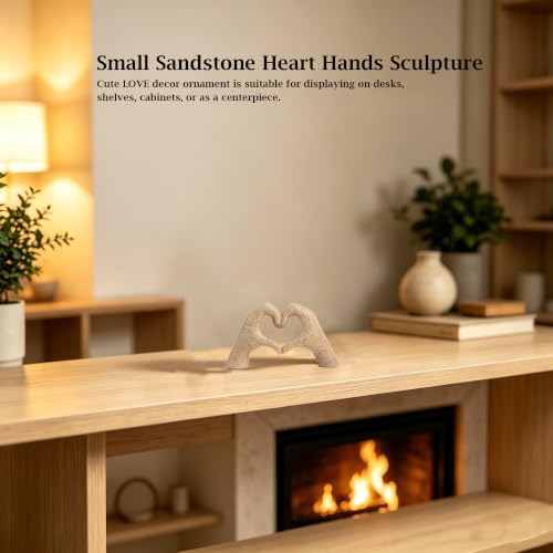 Small Heart Hands Statue - Sandstone Resin Home Decor Accent