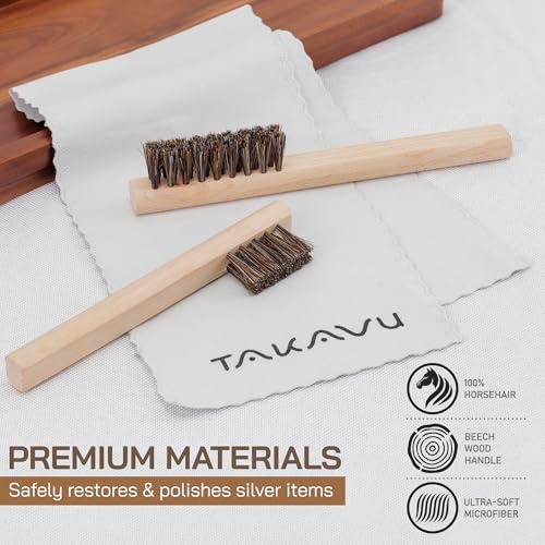 Horsehair Brush Set - 2pcs Silver Cleaning Brushes & Polish Cloth for Jewelry