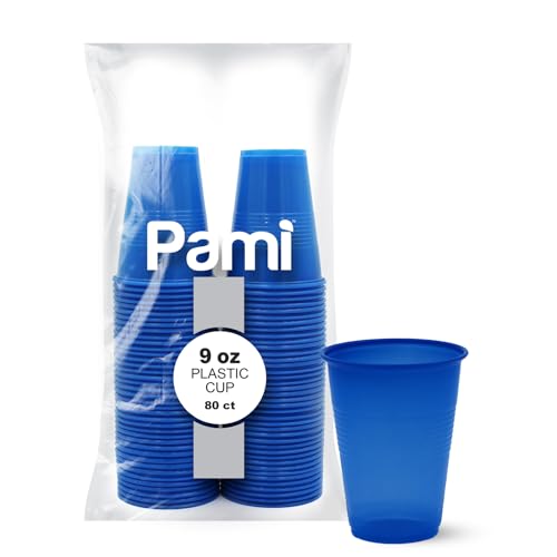PAMI 9 oz Blue Plastic Party Cups - BPA-Free Disposable Drinkware (80 Count)